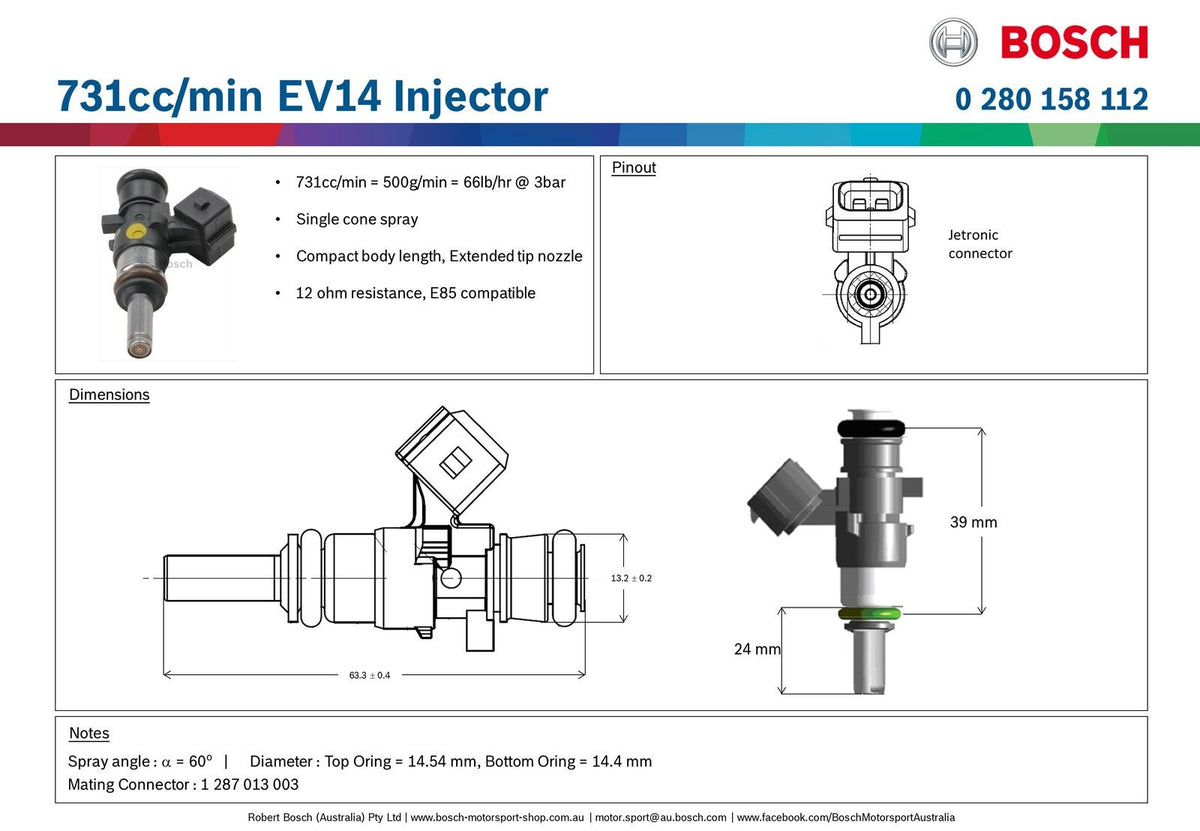 66 lb/hr 731 cc/min Bosch Motorsports Fuel Injector – Jetronic EV14
