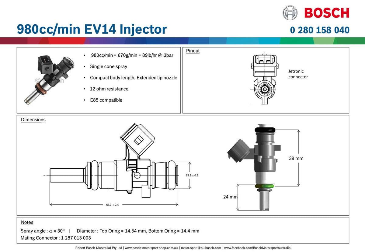 95 lb/hr 980 cc/min Bosch Motorsports Fuel Injector – Jetronic EV14