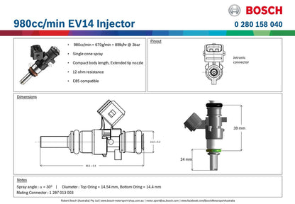 95 lb/hr 980 cc/min Bosch Motorsports Fuel Injector – Jetronic EV14